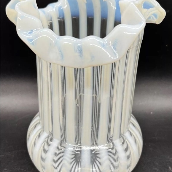 Northwood White Opalescent Glass Venetian Stripe Celery Vase Vintage Antique - Picture 2 of 5